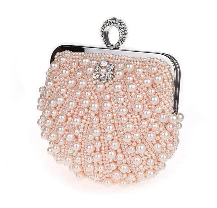 High quality fashion ring pearl shell evening party purse clutch bag