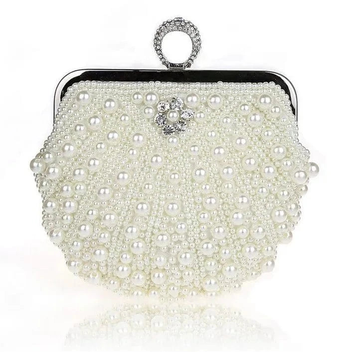 High quality fashion ring pearl shell evening party purse clutch bag