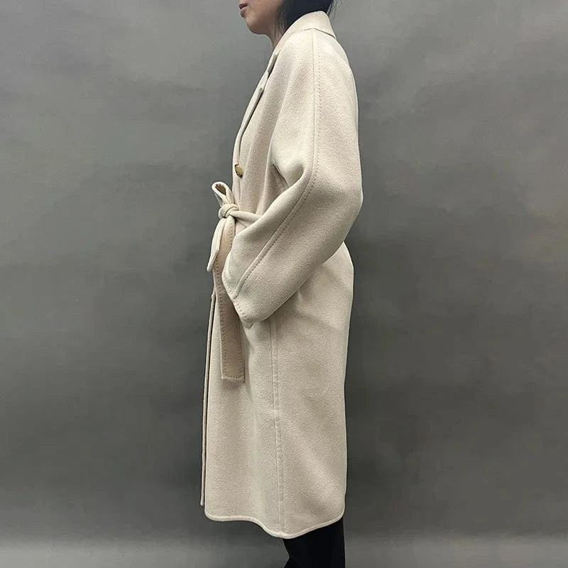 High Quality Handmade Cashmere Trench Coats Women Double Breasted Wool Coat with Belt