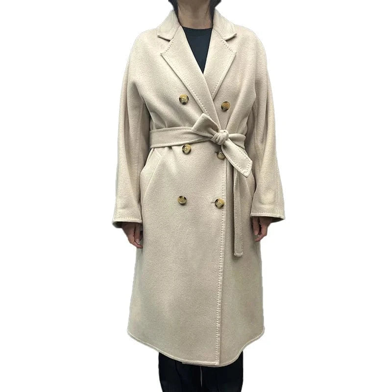 High Quality Handmade Cashmere Trench Coats Women Double Breasted Wool Coat with Belt