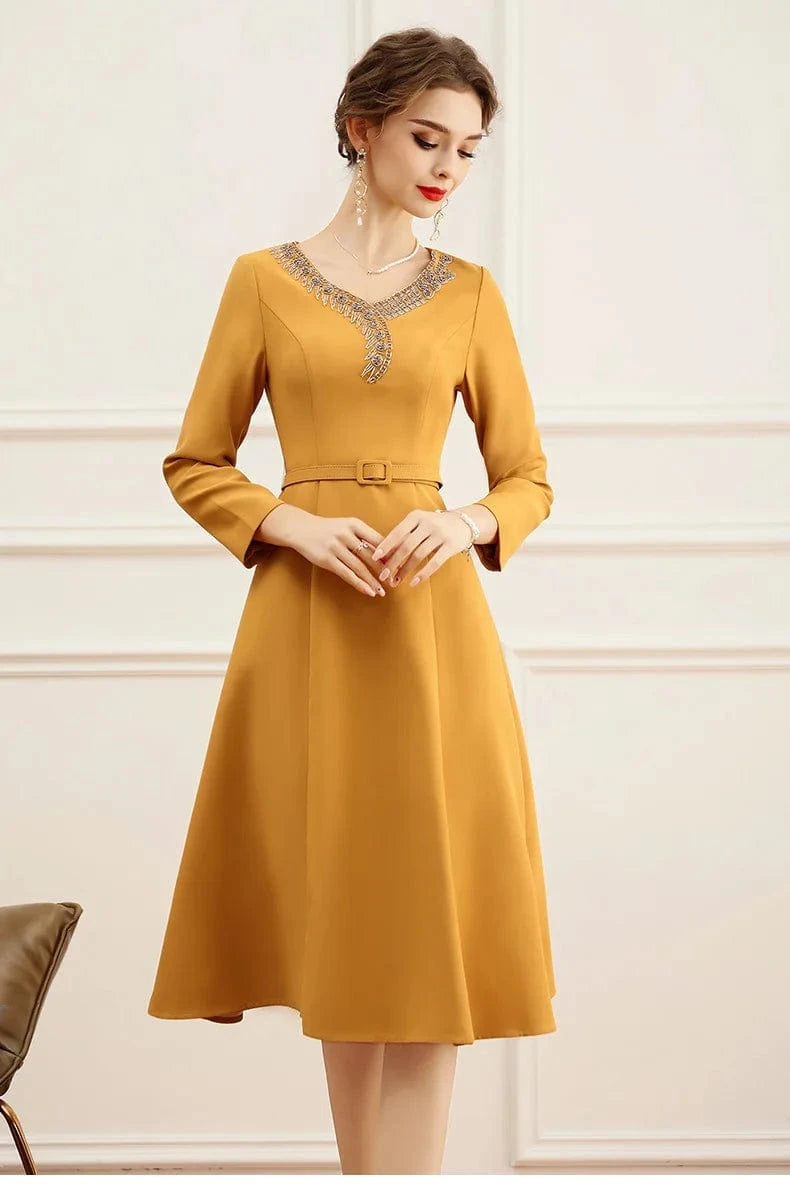 High Quality Imported Fabric Belt Accessories Yellow Beaded Skin friendly Casual Unique Matur Dresses