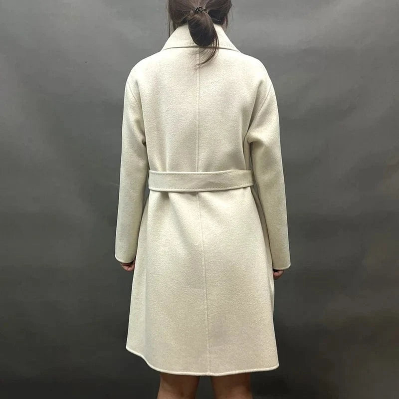 High Quality Korean Double Sided Handmade Belted Long Cashmere Wool Coat for Women