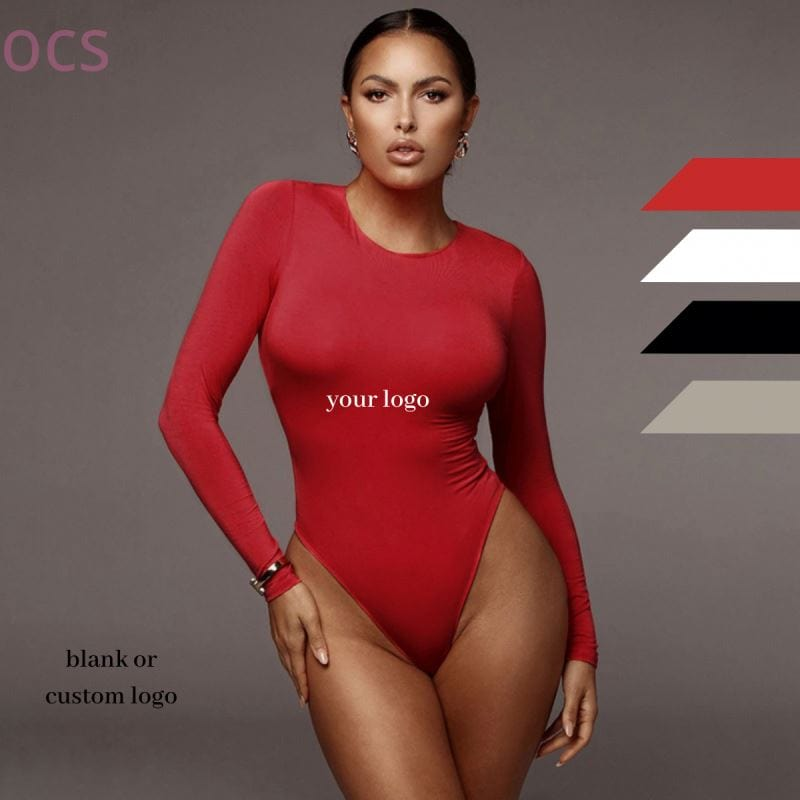 High Quality Long Sleeved Woman Bodysuits Solid Color Custom Bodysuit Tops Polyester O Neck Bodysuits For Women