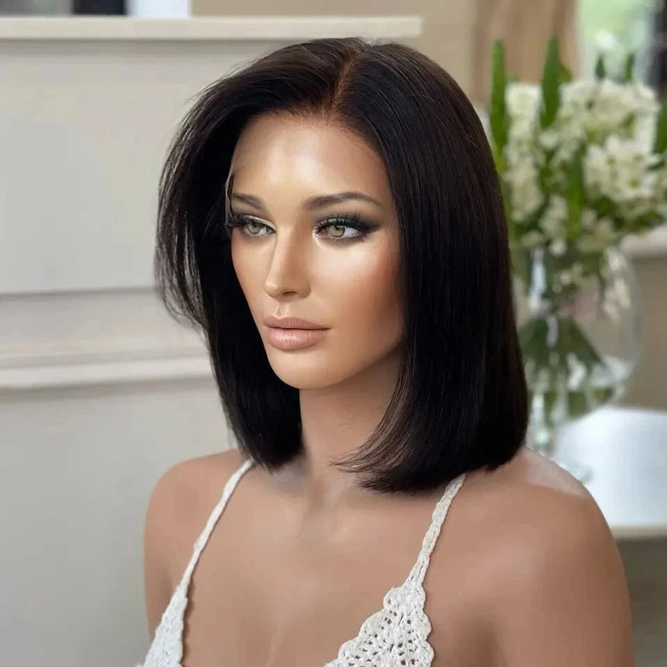 High Quality Natural Color Short Bob Wigs Human Hair Lace Front Brazilian Layer Cuticle Aligned 13x4 Human Hair Lace Front Wigs