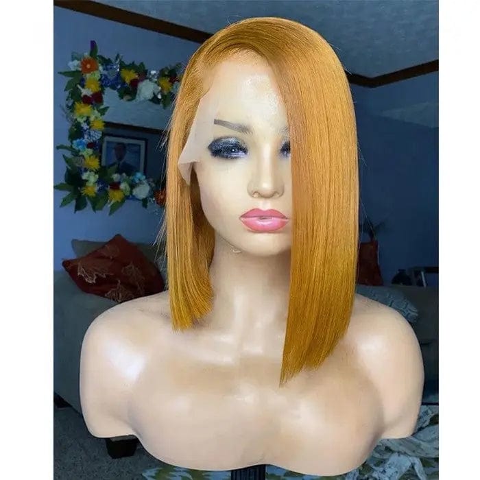 High Quality Natural Yellow Color Raw Wigs Bob Straight Short Hair 13*4 Lace Front 100% Human Hair Wig With Woman Hair