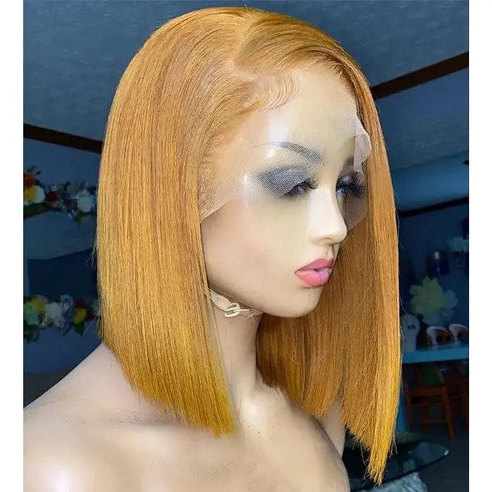 High Quality Natural Yellow Color Raw Wigs Bob Straight Short Hair 13*4 Lace Front 100% Human Hair Wig With Woman Hair