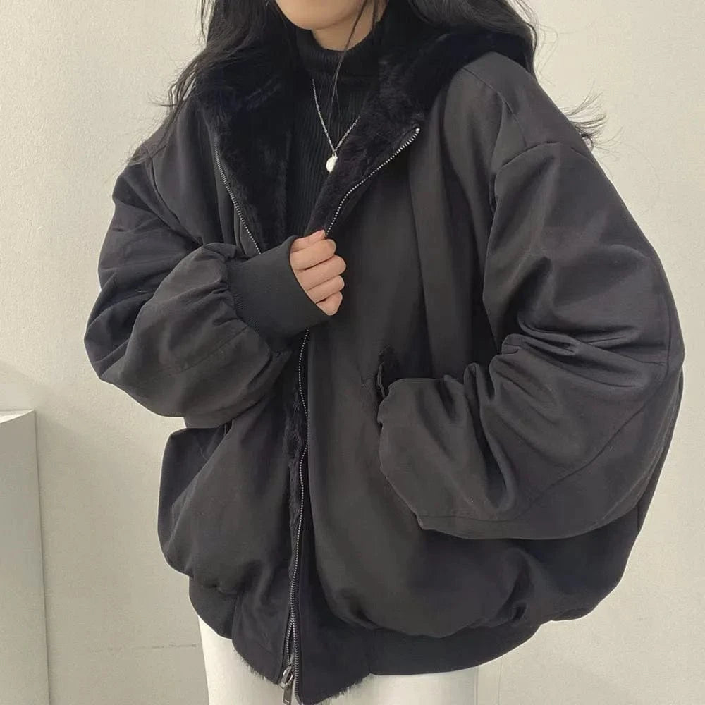 High Quality New Fashion Warm Hooded Jacket Thickened Double-sided Women's Clothing Winter 2024
