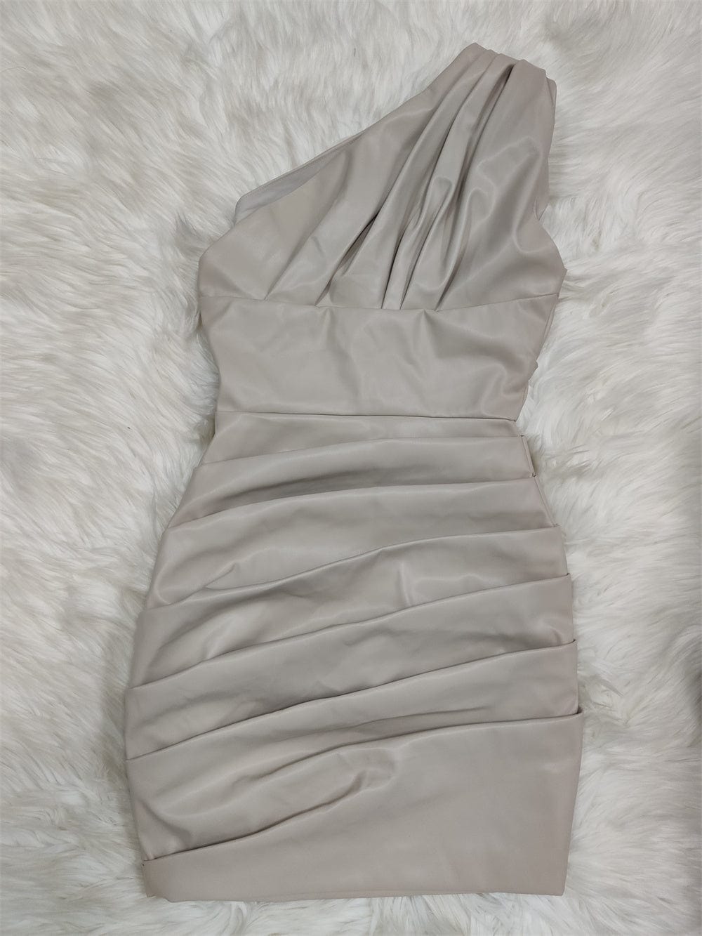 High Quality One Shoulder Celebrity Evening Party Elegant Club Party PU Leather Dress