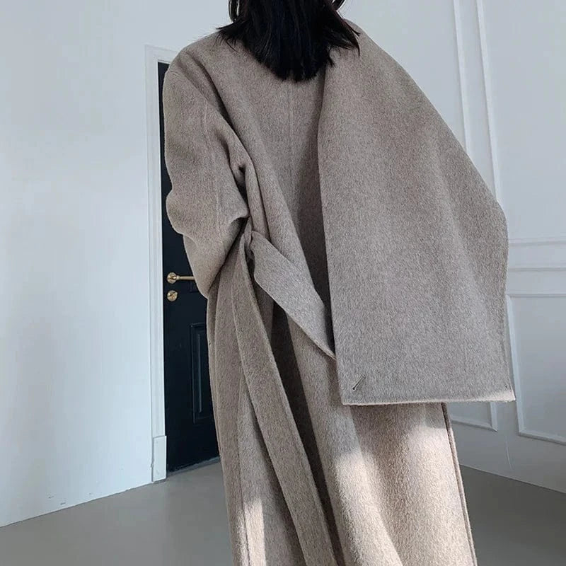 High Quality Oversized Cashmere Coat Winter Elegant Women Wool Coats with Scarf