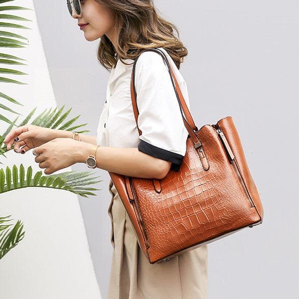 high quality pu tote bags women large shoulder vintage bag embossed crocodile pattern ladies leather tote bags