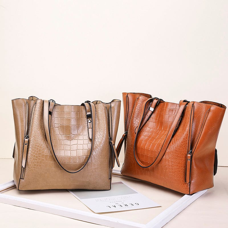 high quality pu tote bags women large shoulder vintage bag embossed crocodile pattern ladies leather tote bags