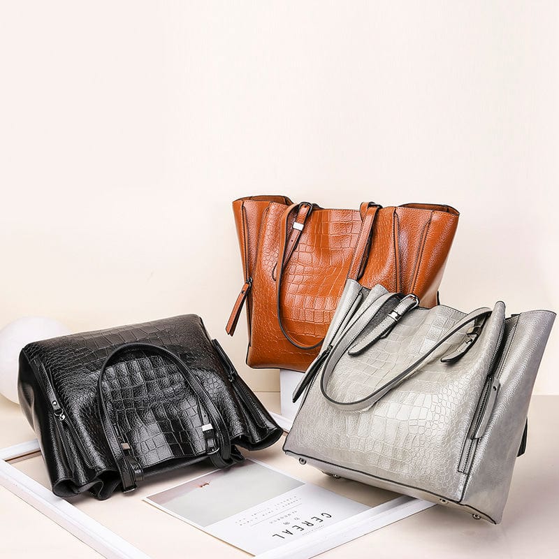 high quality pu tote bags women large shoulder vintage bag embossed crocodile pattern ladies leather tote bags