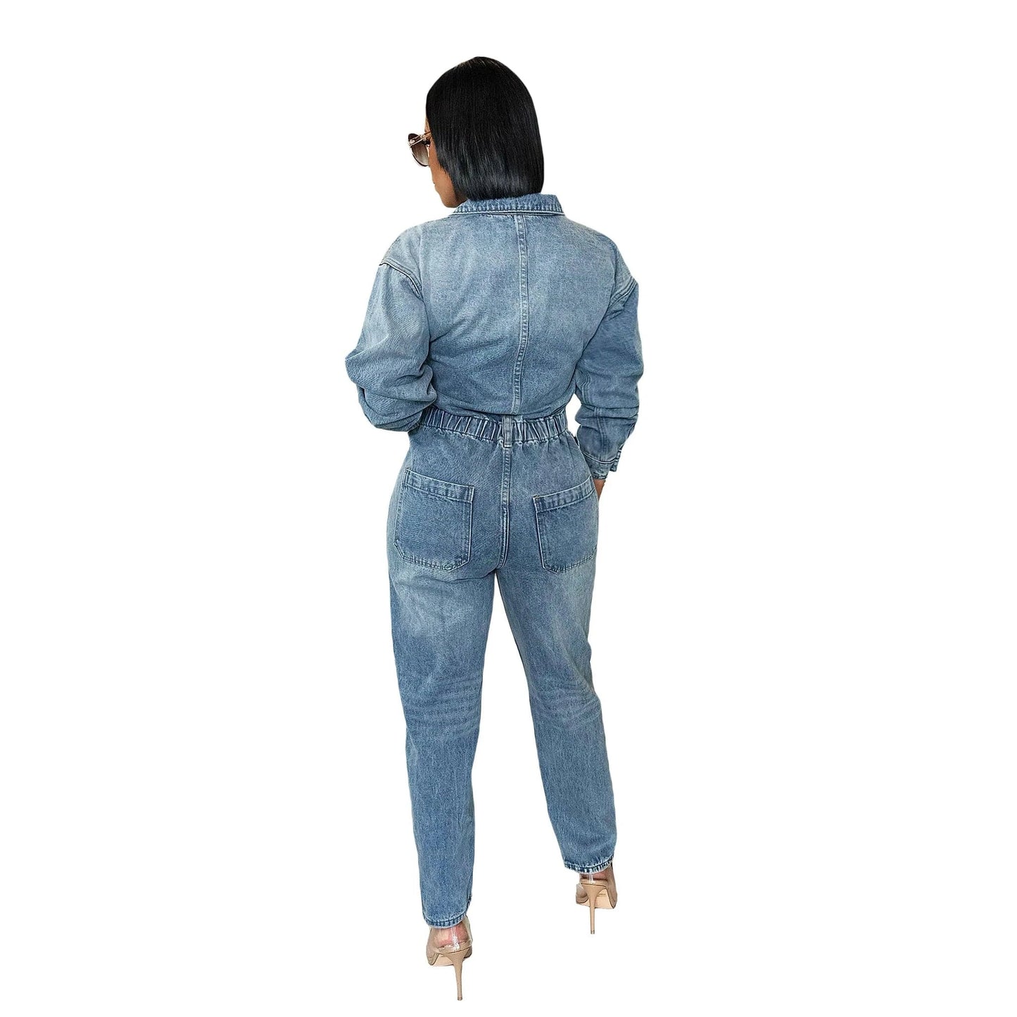High Quality Ready To Ship Winter One Piece Long Sleeve Denim Jeans Jumpsuits Playsuits Bodysuits