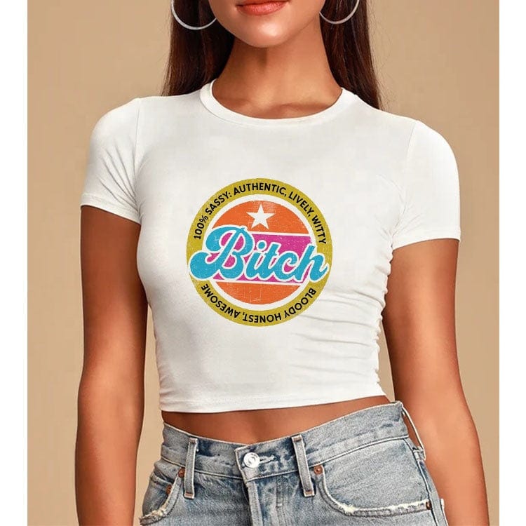 High Quality Round Collar Customized Printed Crop Top Lady 100% Polyester Women Cropped T-shirt