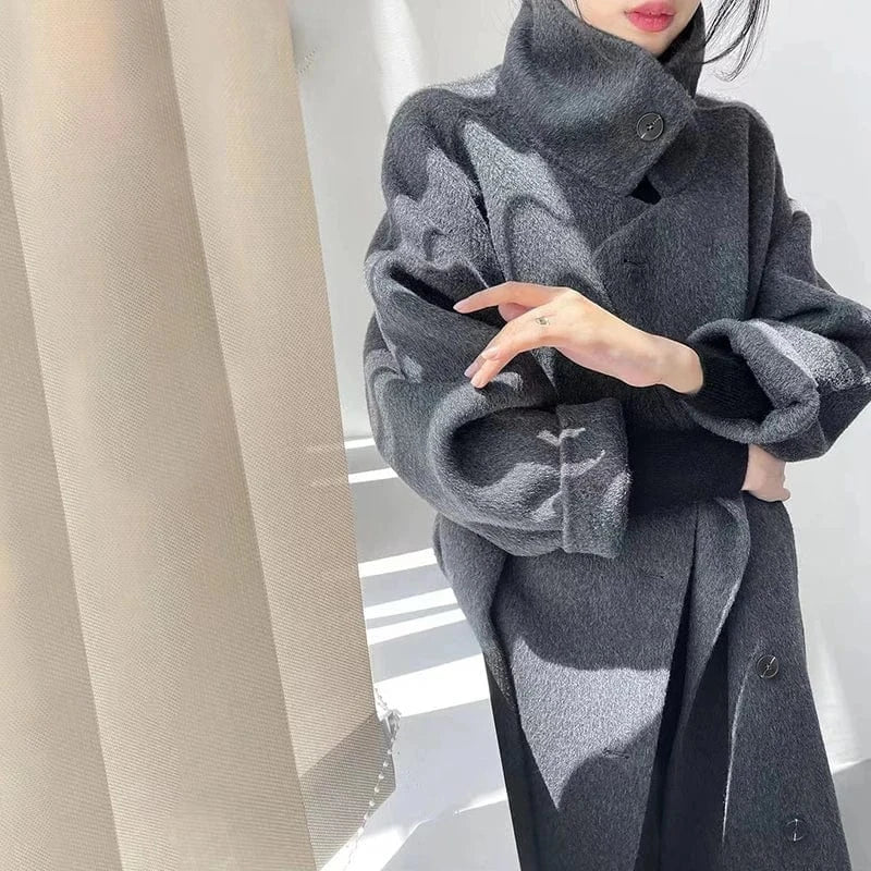 High Quality Solid Color Cashmere Overcoat Women Fashion Belted Long Coats for Ladies