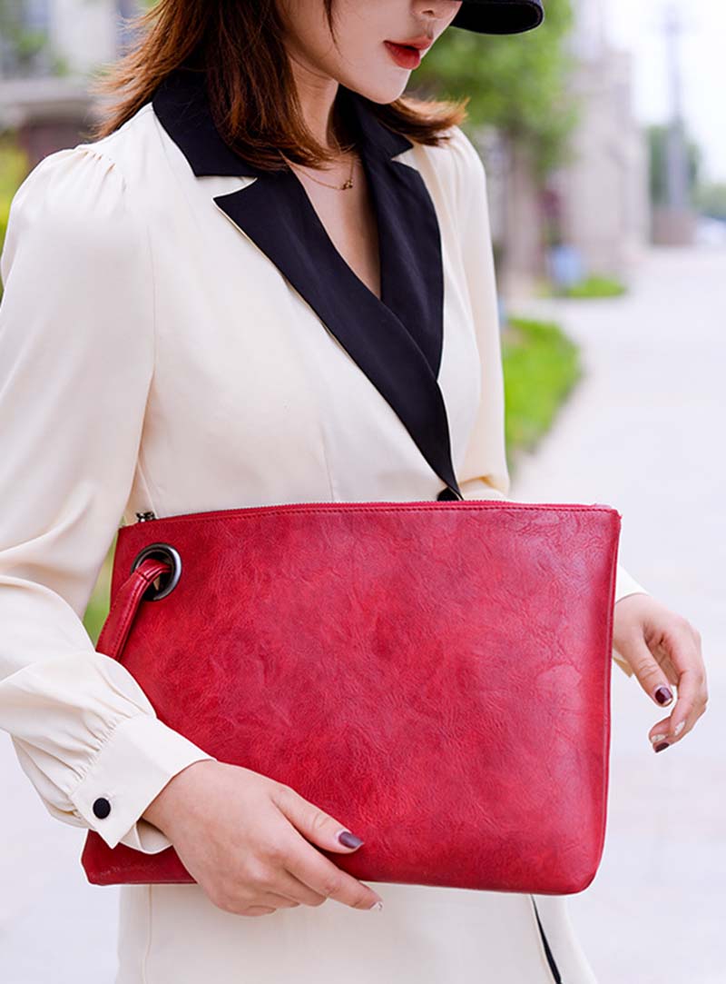 High Quality Solid Women Oversized Everyday Clutch Bags Vegan Leather Envelope Evening Wristlet Handbag