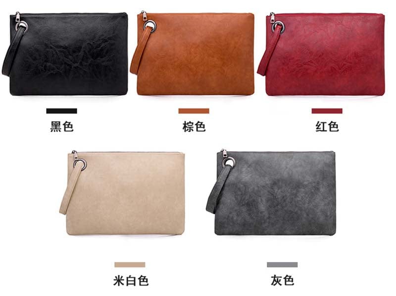 High Quality Solid Women Oversized Everyday Clutch Bags Vegan Leather Envelope Evening Wristlet Handbag