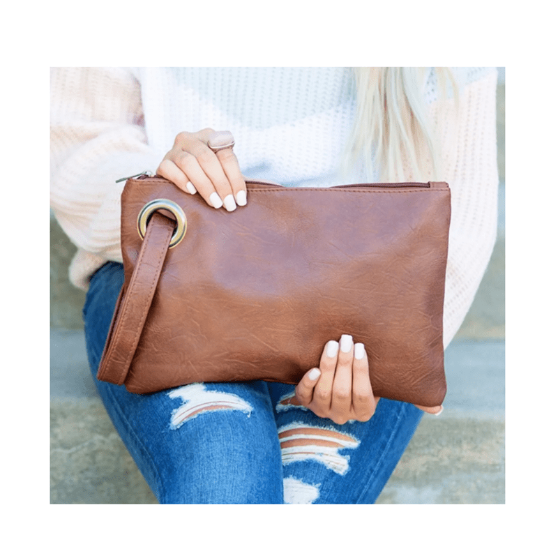 High Quality Solid Women Oversized Everyday Clutch Bags Vegan Leather Envelope Evening Wristlet Handbag