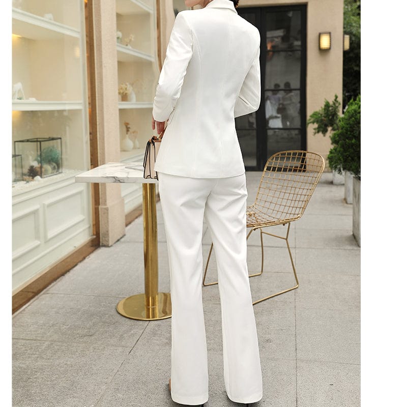 High-quality two-Piece Suit Set Simple White Red Business Suit Blazer Office Lady Women Jacket and Wide Leg Trouser