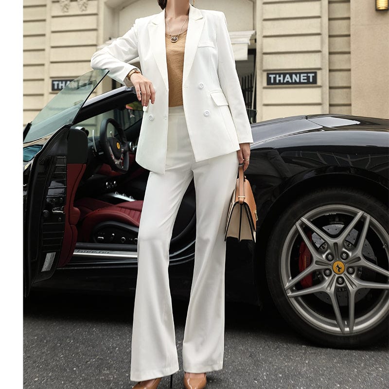 High-quality two-Piece Suit Set Simple White Red Business Suit Blazer Office Lady Women Jacket and Wide Leg Trouser