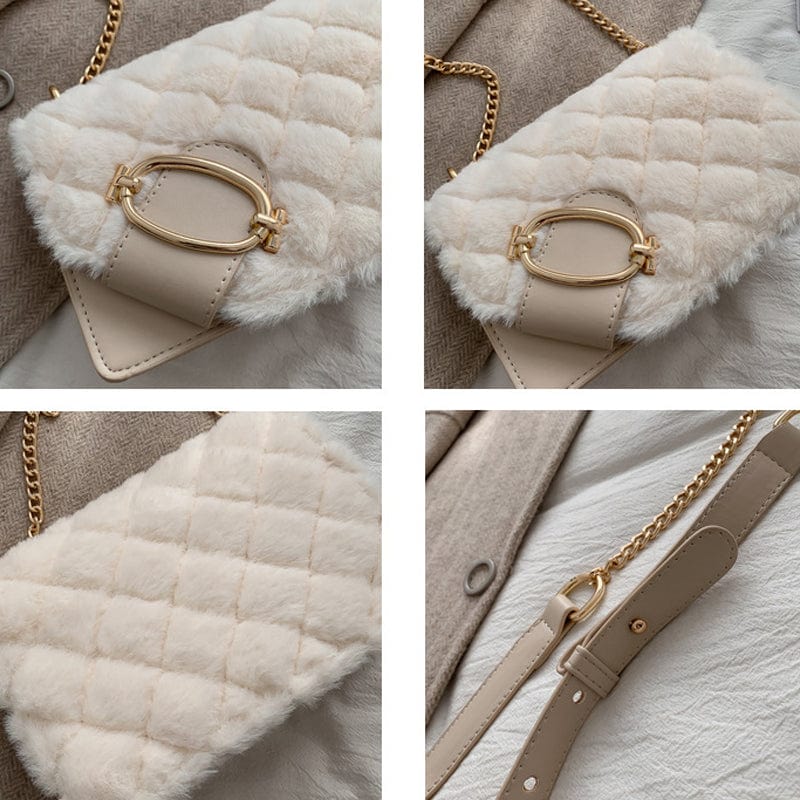 High Quality Winter Fashion Chain Shoulder Purses Small Flap Crossbody Bags for Women Soft Plush Handbags