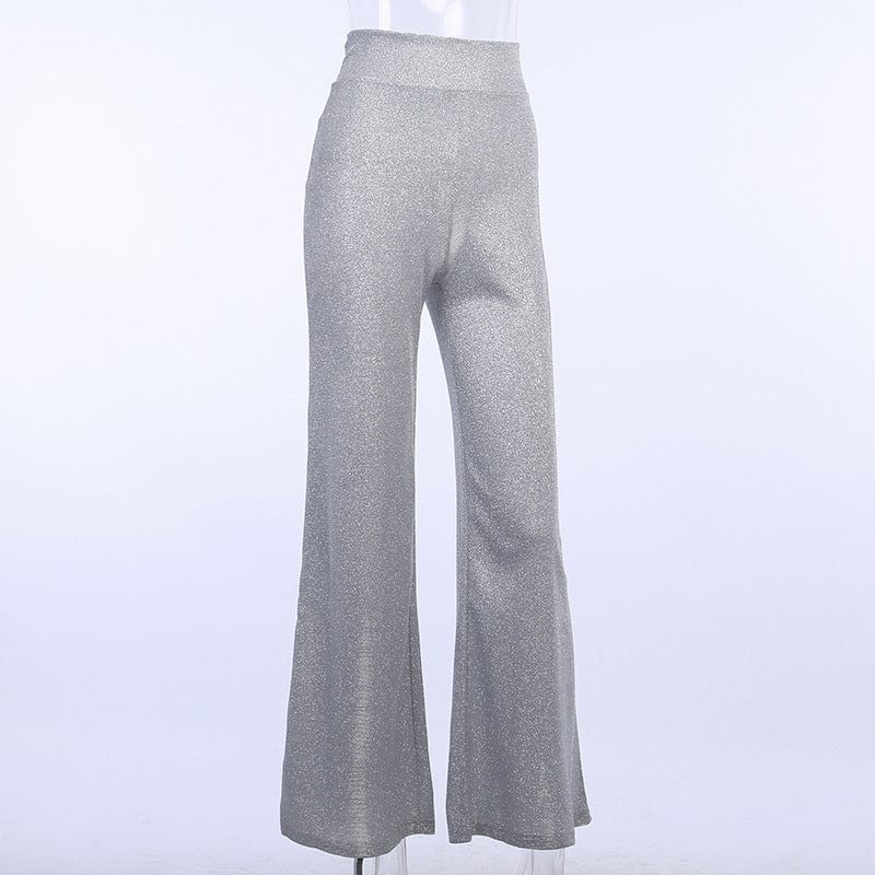 High Waisted Glitter Pants Fall Winter Outfit Women 2023 Silver Sparkly Flare Sequined Trousers Party Night Clubwear
