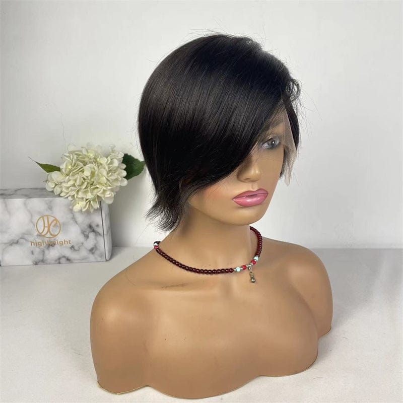 Highknight Transparent Lace Front Brazilian Human Hair Wigs Short Pixie Cut Wig For Women Pre Plucked Short Pixie Human Hair Wig