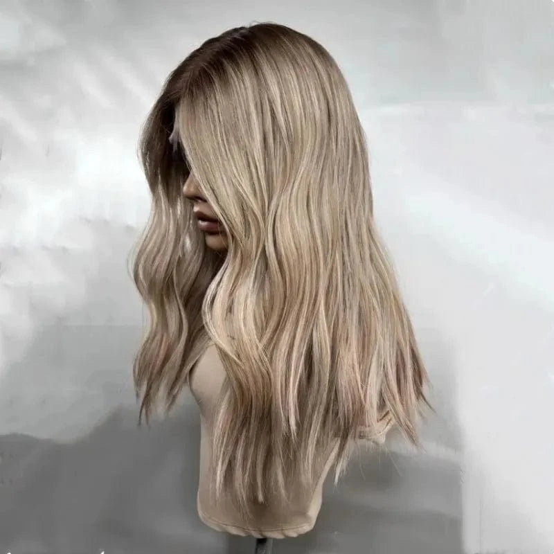 Highlight Ash Blonde Human Hair Wigs Natural Wave Ombre Blonde Colored HD Transparent Lace Front Wigs Glueless European Lace Wig