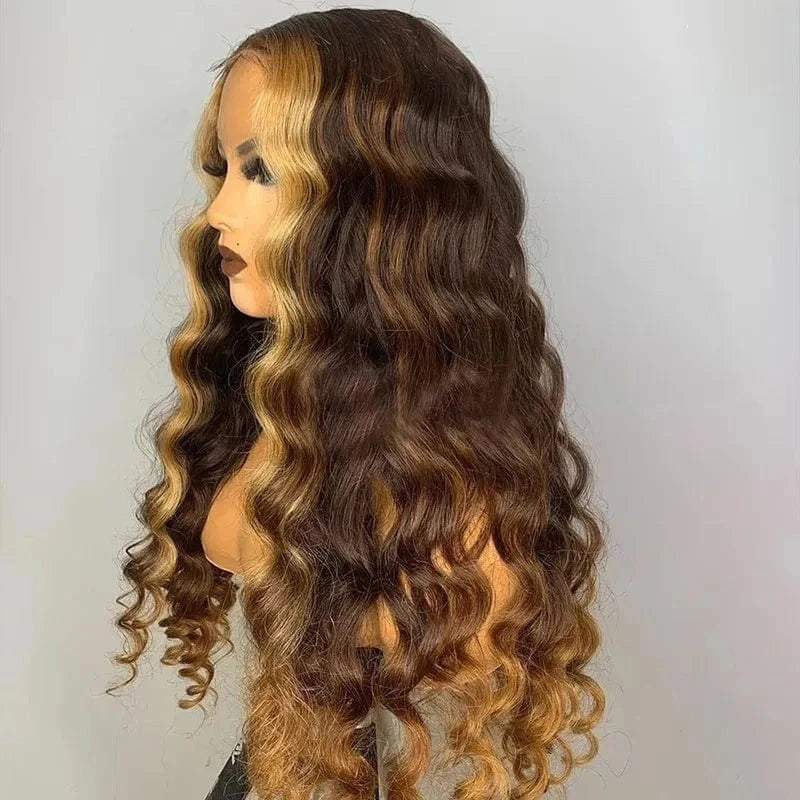 Highlight Blonde Brown Wigs 13x4 Lace Front Wigs Human Hair Deep Wave Pre Plucked Brazilian Raw Virgin Hair