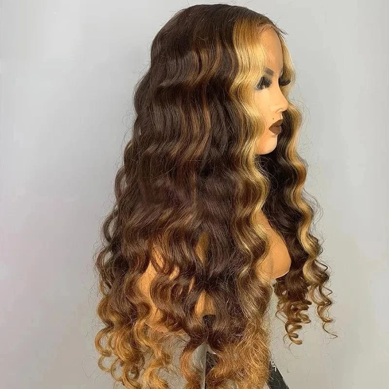 Highlight Blonde Brown Wigs 13x4 Lace Front Wigs Human Hair Deep Wave Pre Plucked Brazilian Raw Virgin Hair