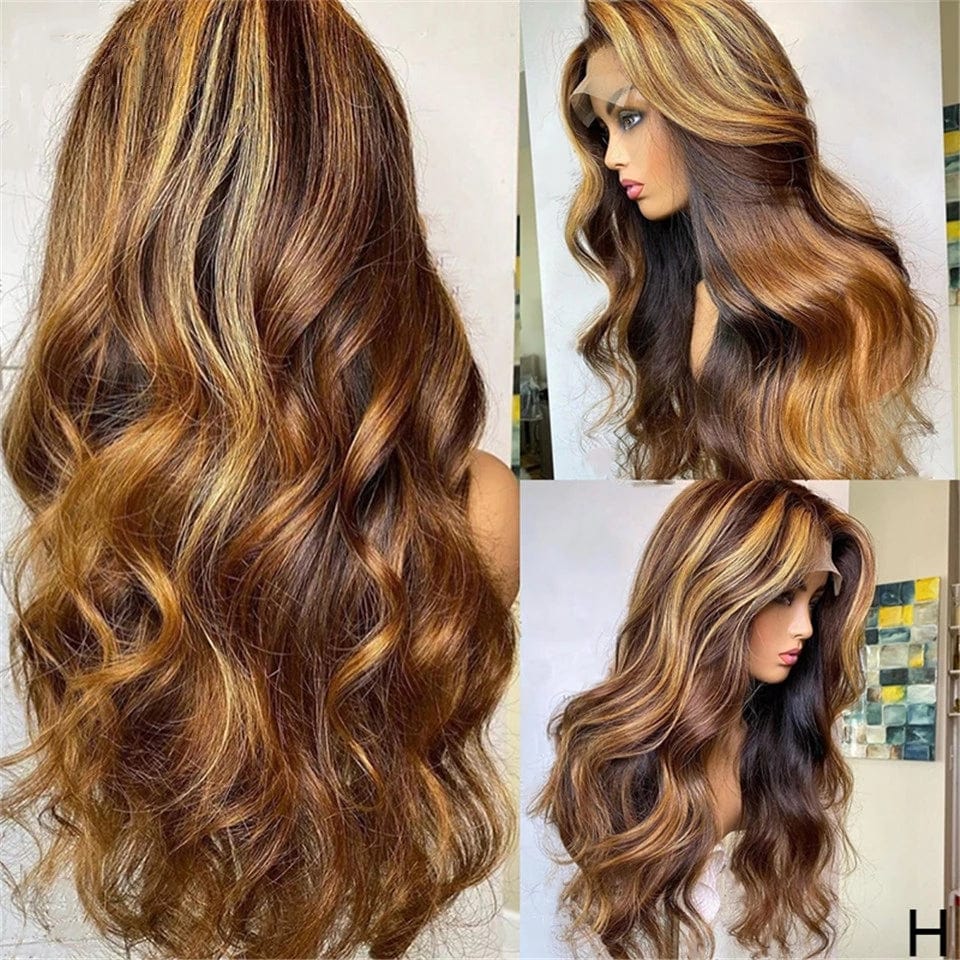 Highlight Blonde Colored  Body Wave Brazilian  Human Hair Wig Transparent  5X5 Lace Closure Wig