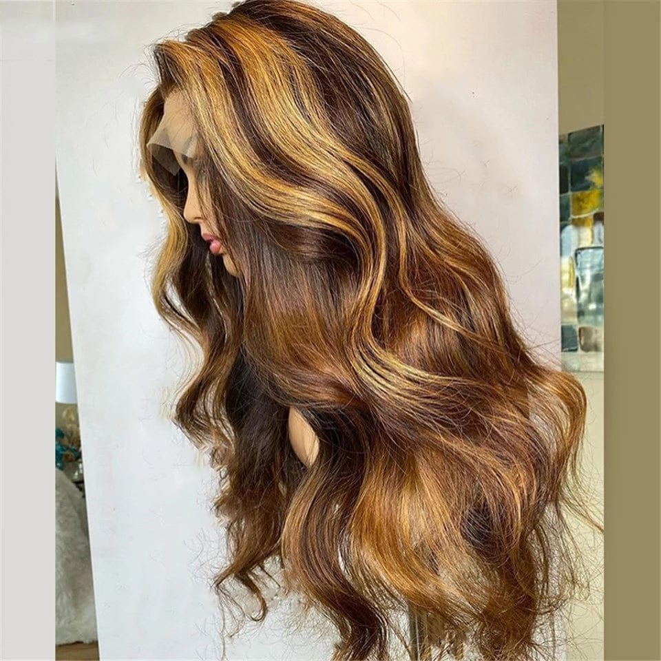 Highlight Blonde Colored  Body Wave Brazilian  Human Hair Wig Transparent  5X5 Lace Closure Wig