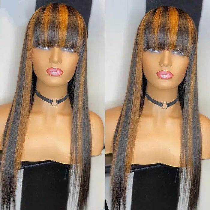 Highlight Bone Straight Perruque Human Hair Lace Wigs Pre Plucked Highlighted Wigs Human Hair Lace Front With Bang Fringe