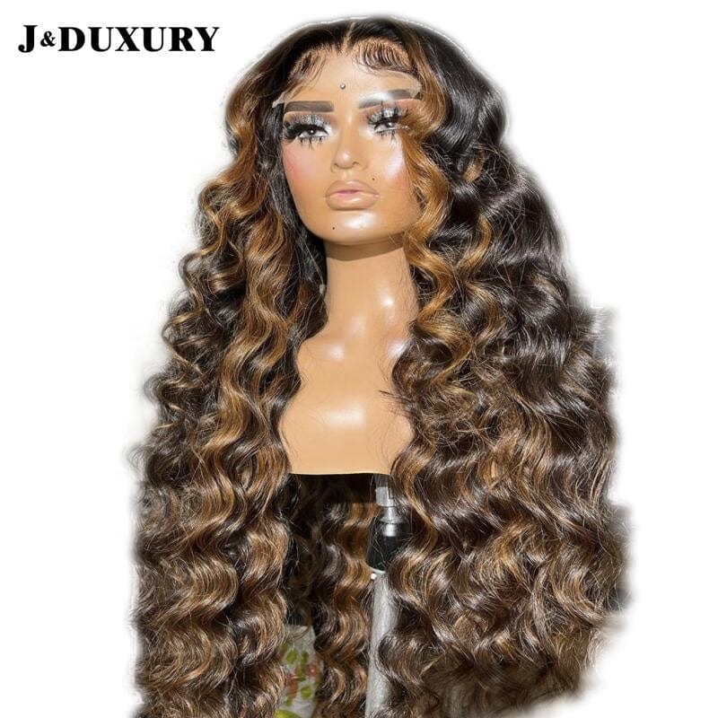 highlight honey blonde colored virgin hair 100% raw unprocessed deep wave full lace wigs 200 density hd lace frontal wig