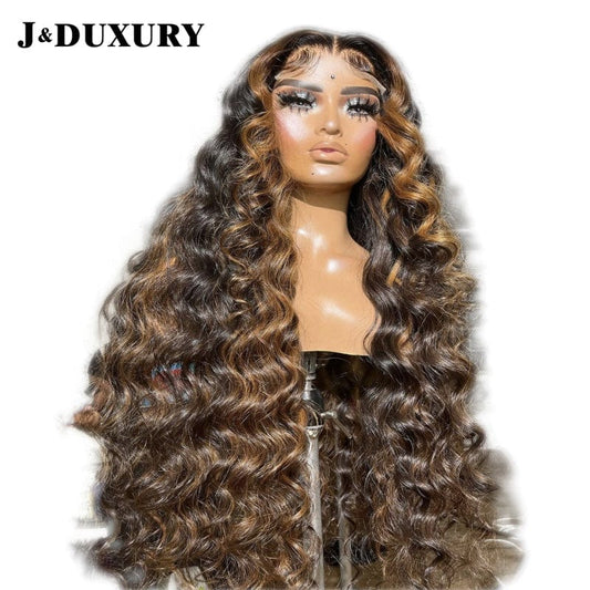 highlight honey blonde colored virgin hair 100% raw unprocessed deep wave full lace wigs 200 density hd lace frontal wig