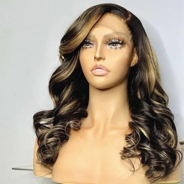 Highlight Ombre Brown Color Loose Wave Pre-plucked Raw Human Hair Lace Front Wig With Baby Hair