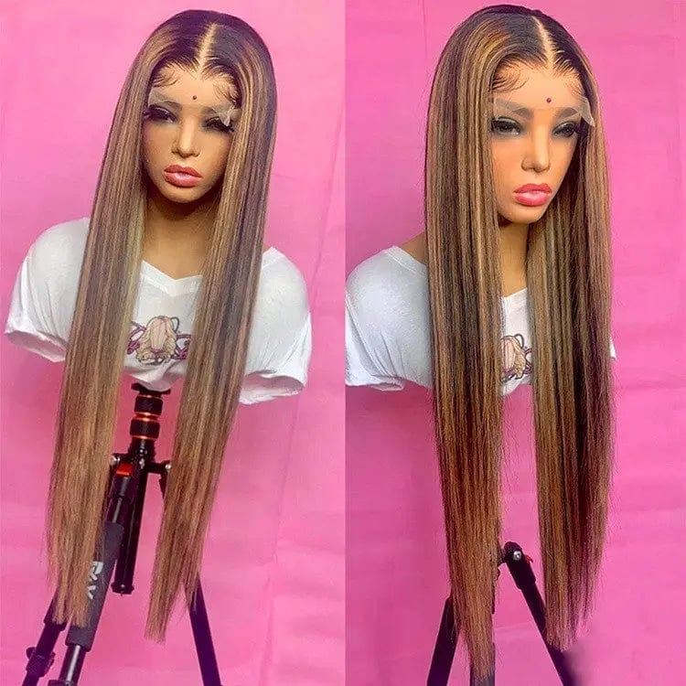 Highlight Ombre Brown Color Silky Straight Brazilian Virgin Human Hair 13*6 Lace Front Wigs
