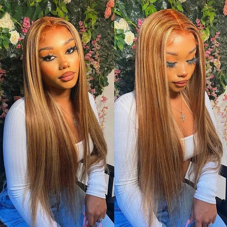 Highlight Ombre Brown Color Silky Straight Brazilian Virgin Human Hair 13*6 Lace Front Wigs