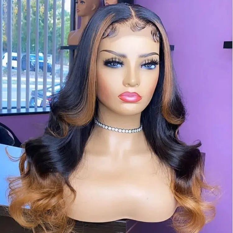 Highlight Ombre Color Body Wave Pre-plucked Virgin Brazilian Remy Human Hair Lace Front Wigs