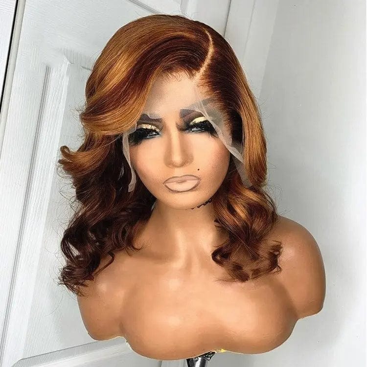 Highlight Ombre Honey Brown Color Loose Wave Cuticle Aligned Brazilian Human Hair Lace Front Wigs