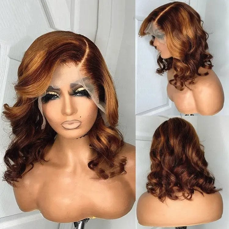Highlight Ombre Honey Brown Color Loose Wave Cuticle Aligned Brazilian Human Hair Lace Front Wigs