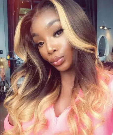 Highlight piano Color 4/27 Ombre Curly Human Hair Wig 13X4 Virgin Transparent HD Lace Front Wigs For Black Women