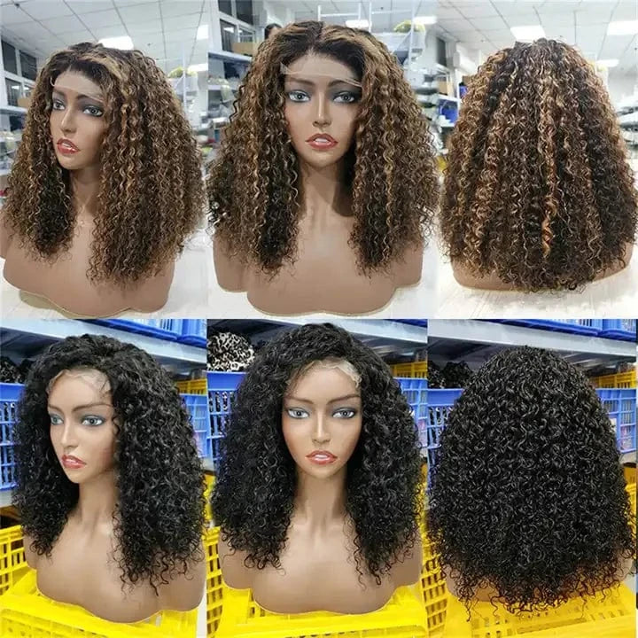 Highlight wig Brown Deep Curly Pre Plucked Transparent 13x4 Lace Front Wig Piano Mixs Color Honey Blonde Human Hair Wig