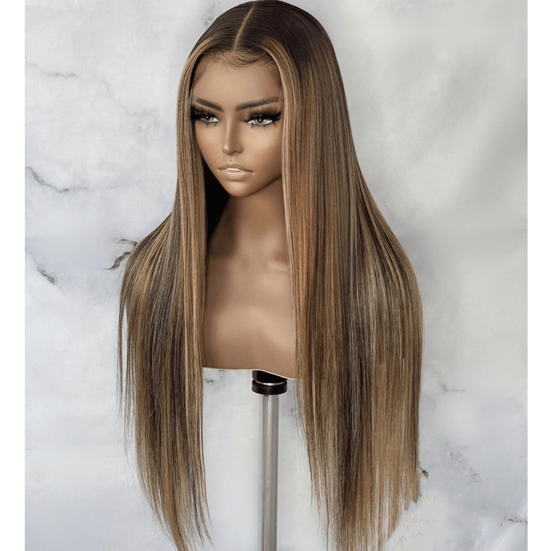 highlights honey blonde colored straight hair  peruvian 360 lace wig vendor  pre pluck lace closure wigs human hair