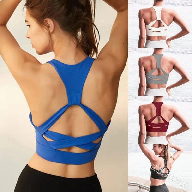 Hollow Stretch Fit Wirefree Sujetador Deportivo Running Workout Gym Fitness Yoga Bra High Impact Backless Sports Bras For Womens