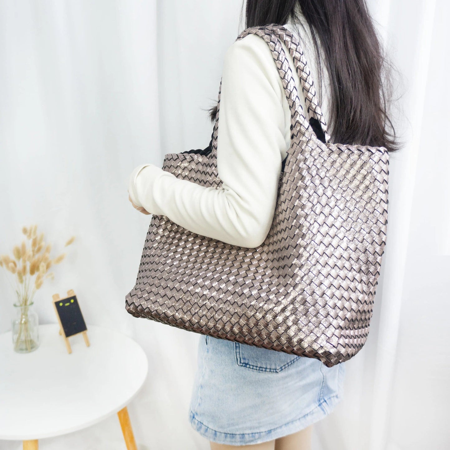 HONOUR ME Woven Neoprene Bag Hand-knitted Beach Tote Bags Hand Make bag