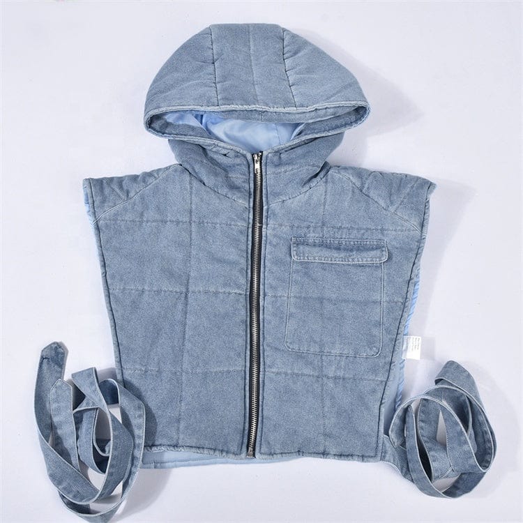 Hooded Denim Cotton Padded Washed Denim Vest 2023 Spring Womens Jean Puffer Vest Women Casual Bubble Bomber Jacket