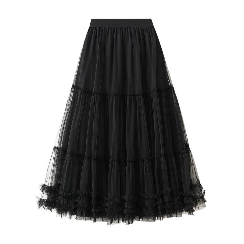 Hot Fashion High Waist Long Maxi Skirts for Women Luxury French Party Mesh Patchwork Tutu Pleated Skirt Woman Korean Faldas Jupe