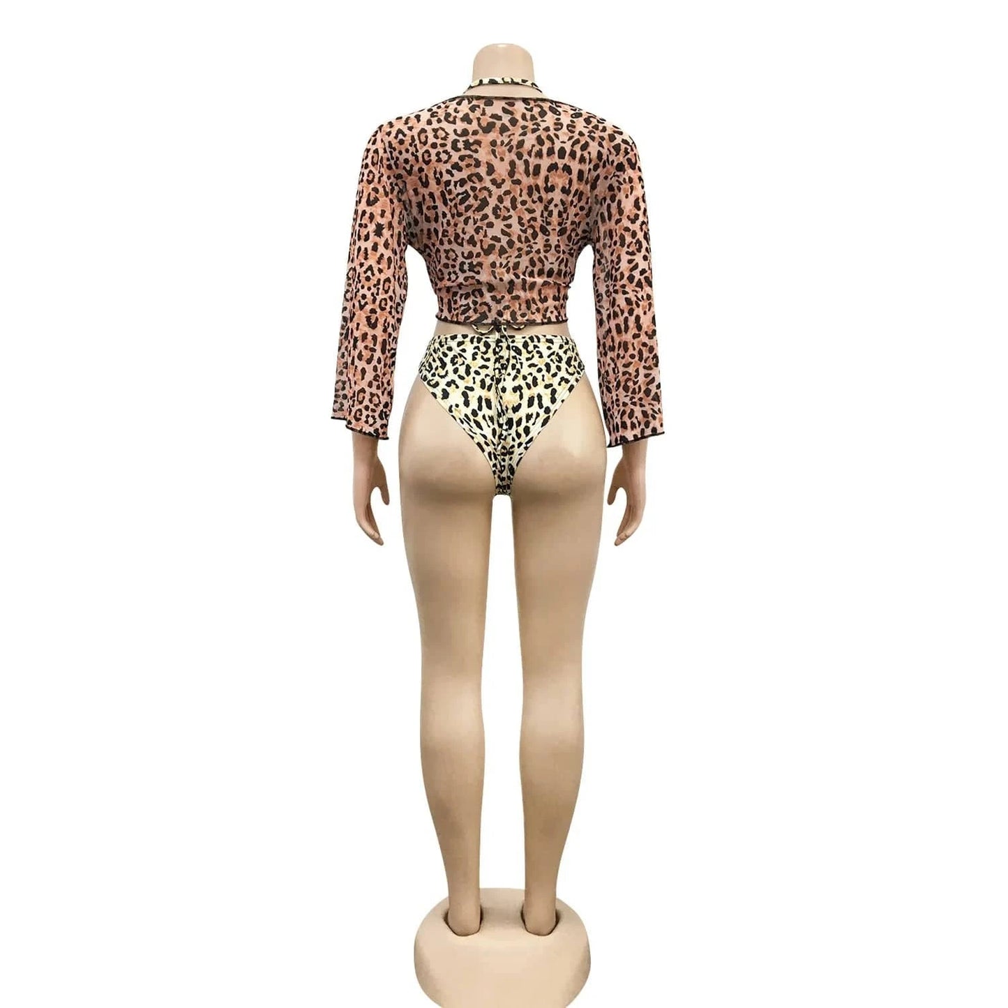 Hot Girl 3 Piece Triangle Bikinis Sets Sexy Leopard Women Bathing Suits Swimsuit Ladies Cover Up Beachwear Three Piece Outfit