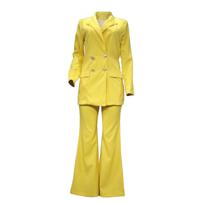 Hot Ladies Loose Candy Color Office Lady Formal Two Piece Women's Business Suits & tuxedo Blazer Wide Leg Flared Trousers Sets